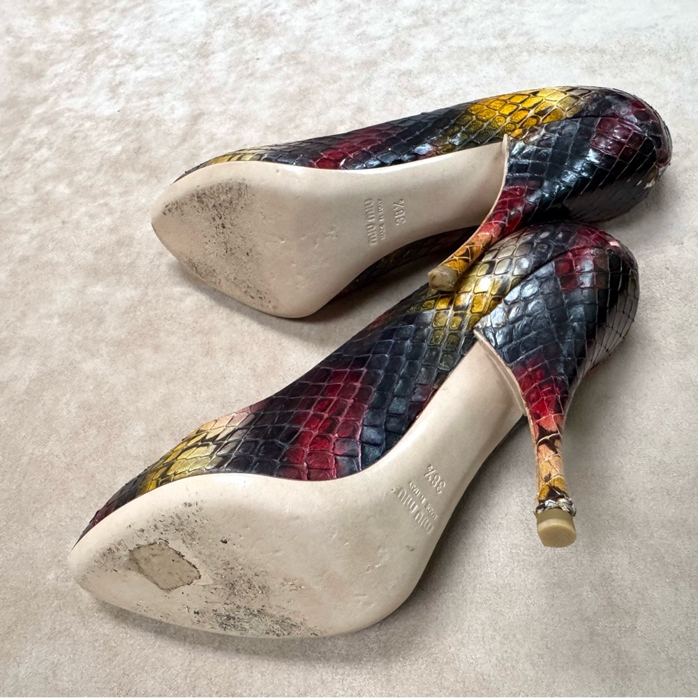 Miu Miu Whips Graffiti Snakeskin Ombre Multicolor Heels Calzature Donna 38.5 Box - Picture 9 of 15
